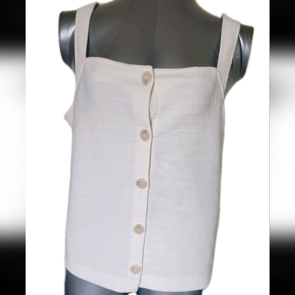 NWT J.Crew Women’s Cream Knit Button Front Tank Top Size L Sleeveless Casual